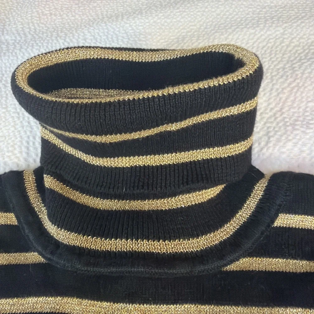 Lauren Ralph Lauren black gold metallic striped ribbed turtleneck S